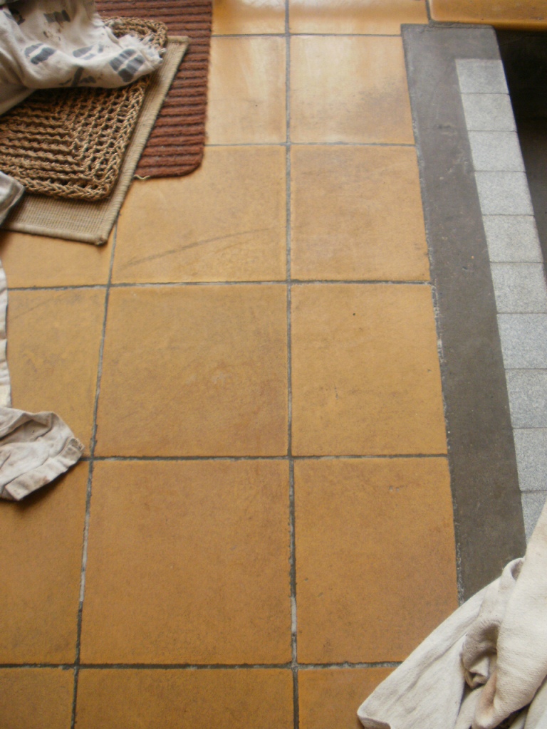 Yellow Ceramic Tiles Before Cleaning in Poole