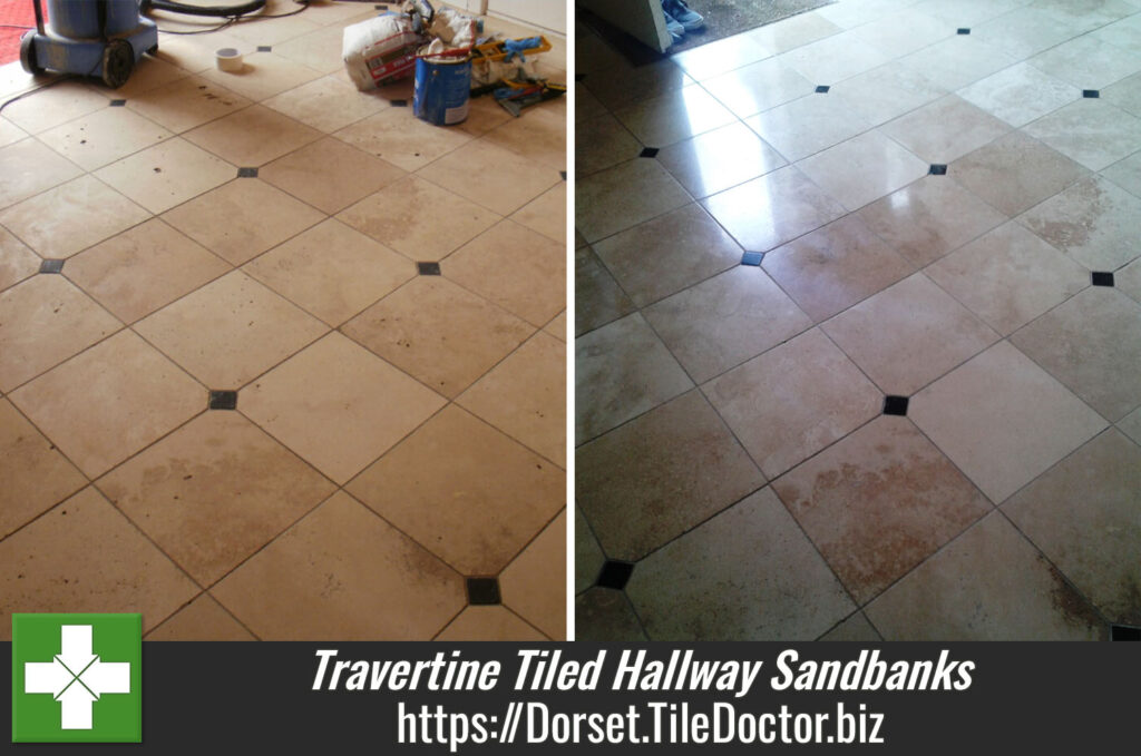 Cleaning a Travertine tiled hallway in Sandbanks