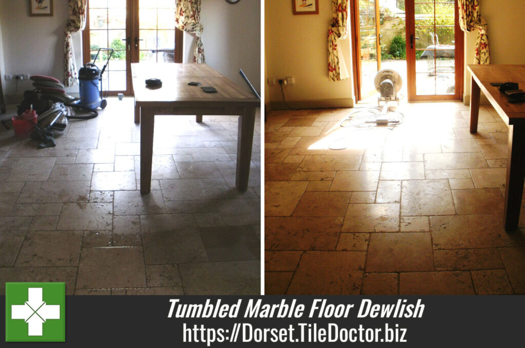 Cleaning a Tumbled Marble floor in Dewlish near Dorchester