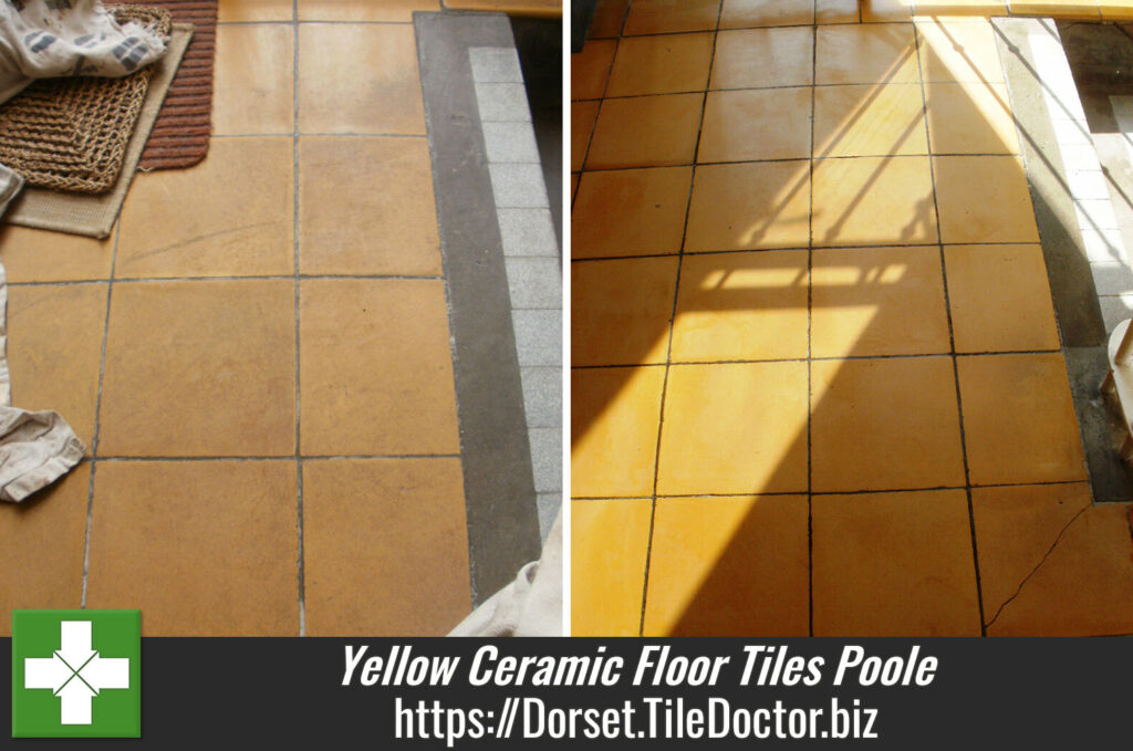 Cleaning old Yellow Ceramic Floor tiles in Poole