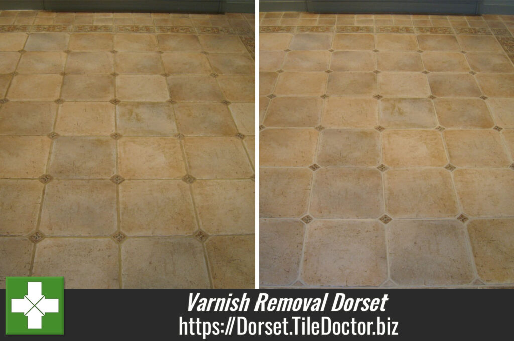 Removing Varnish from Porcelain stone effect tiles in Dorset