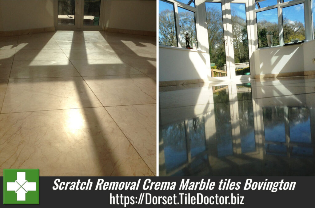 Removing scratches from Crema Marble tiles in Bovington