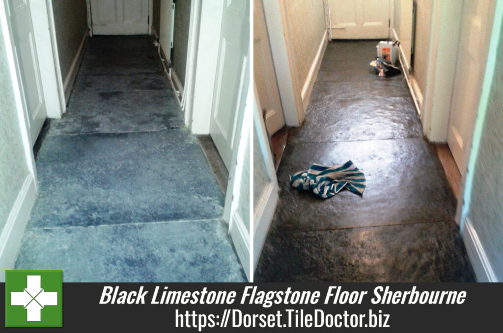 Black Limestone Flagstone floor restored in Sherbourne