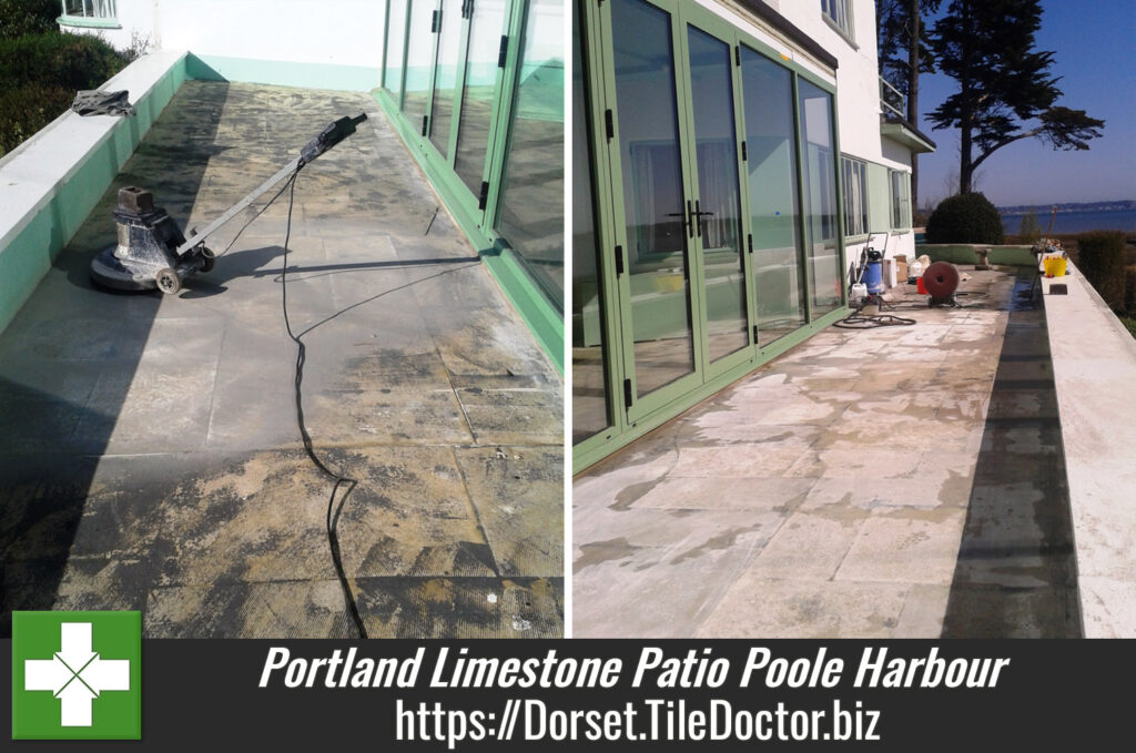 Removing Glue from a Portland Limestone Patio in Poole Harbour