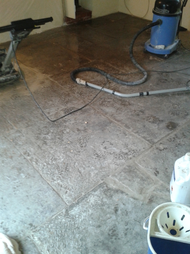 Portland Limestone Tiled Floor Before Cleaning Weymouth