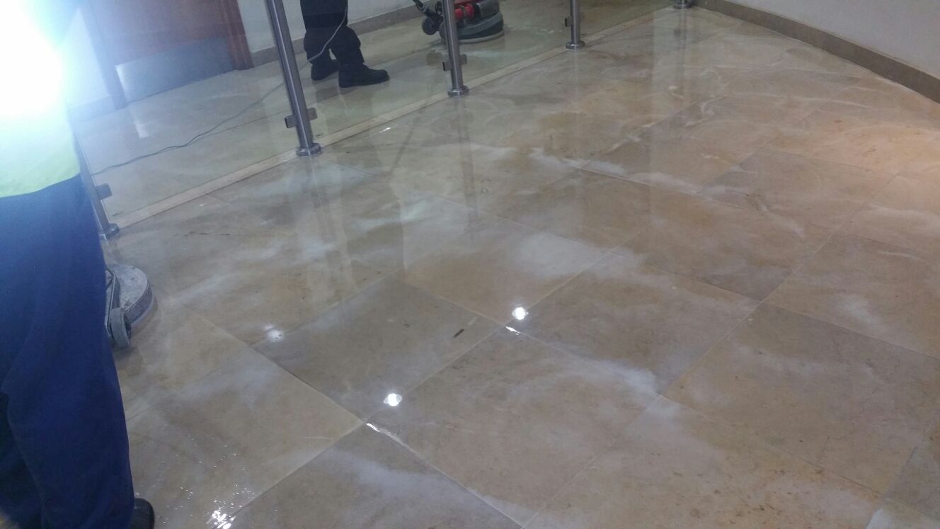 Travertine Tiled Floor During Cleaning Nationwide Building Society Bournemouth