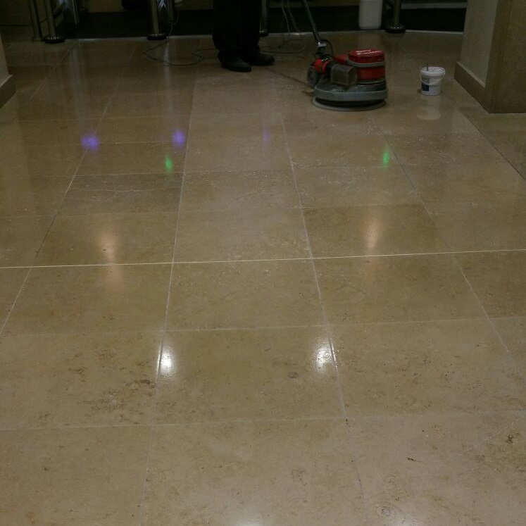 Travertine Tiled Floor During Polishing Nationwide Building Society Bournemouth