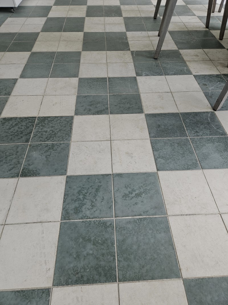 Etched Encaustic Tiles Before Renovation Bournemouth Hotel