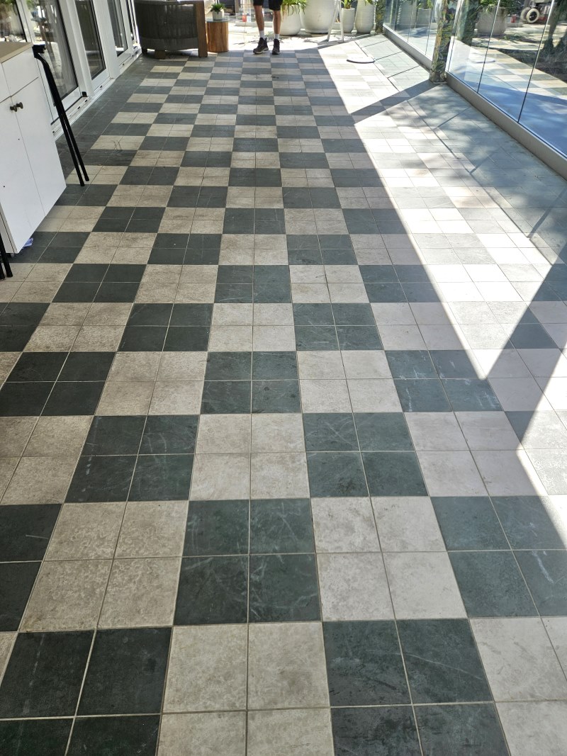 Etched Encaustic Tiles Before Renovation Bournemouth Hotel