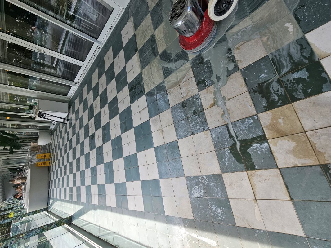 Etched Encaustic Tiles During Renovation Bournemouth Hotel